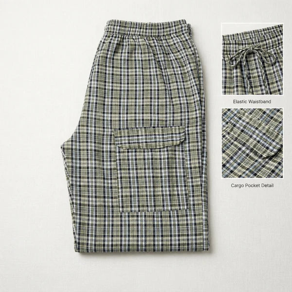 Stylish 4-Pocket Pure Cotton Check Cargo Trouser for Men