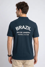 Easyhy 'BRAZIL' Football Heritage Polo Shirt, Navy/White"