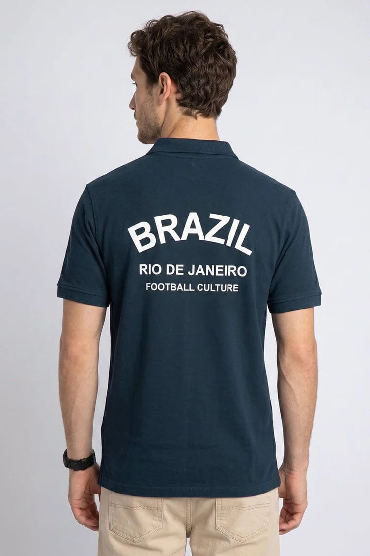 Easyhy 'BRAZIL' Football Heritage Polo Shirt, Navy/White"