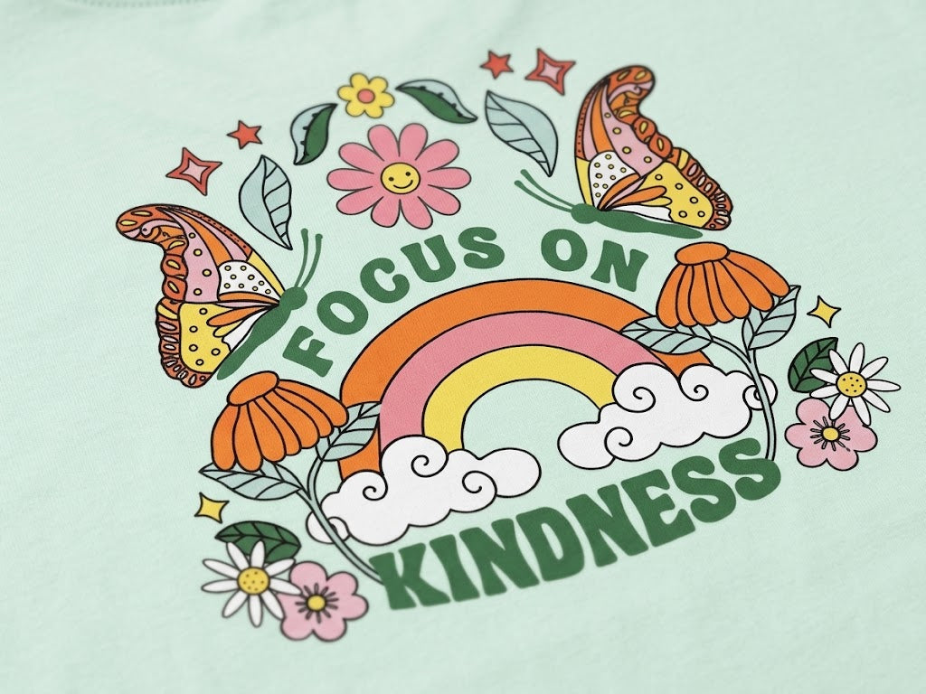 Premium Mint Green Rainbow Graphic T-Shirt for Kids