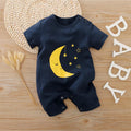 Baby Short-Body Printed Cotton Romper Moon & Stars Black WC - Mini Charm