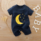 Baby Short-Body Printed Cotton Romper Moon & Stars Black WC - Mini Charm