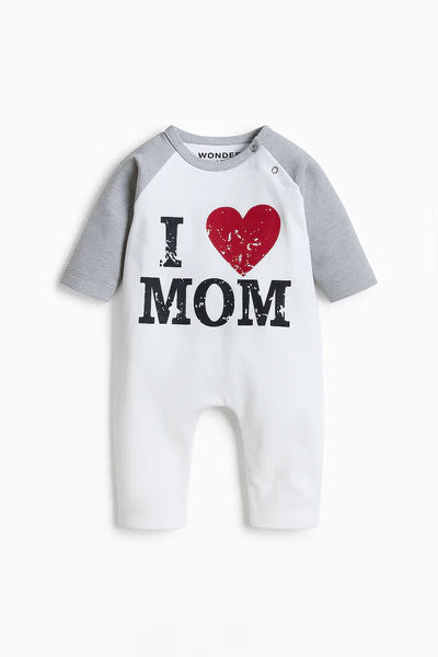 baby Full-Body Printed Cotton Romper I Love Mom Grey & White WC - Mini Charm