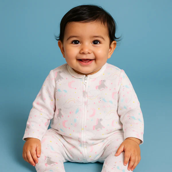 Baby Hooded Cotton Romper Unicorn Pink - Mini Charm