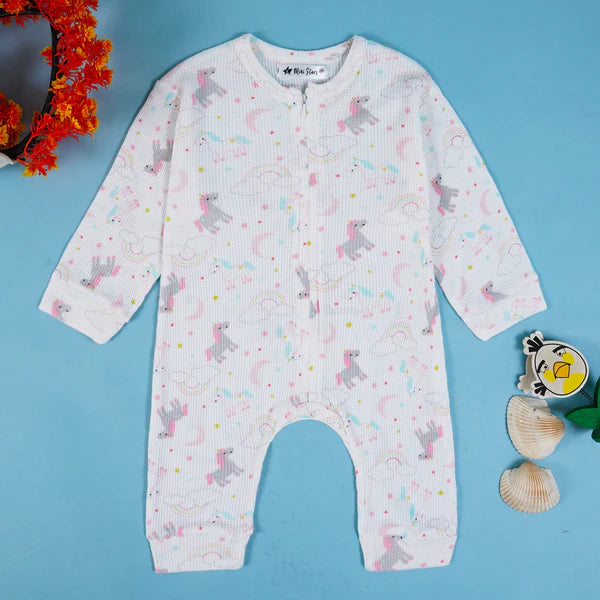 Baby Hooded Cotton Romper Unicorn Pink - Mini Charm