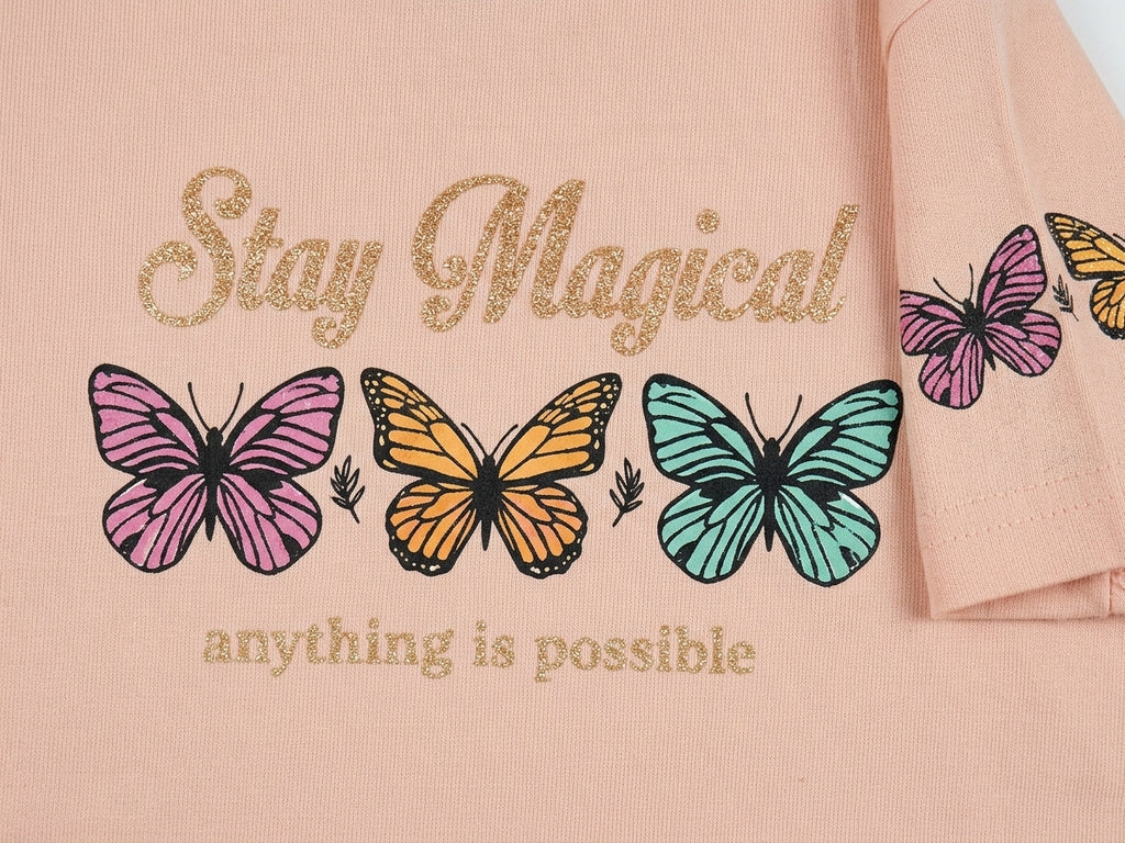 Premium Peach Pink Butterfly Graphic T-Shirt for Girls 🦋🌸