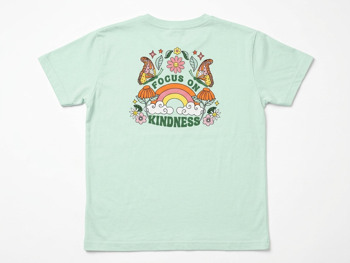 Premium Mint Green Rainbow Graphic T-Shirt for Kids