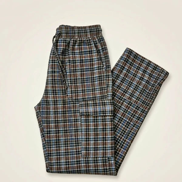 Stylish 4-Pocket Pure Cotton Check Cargo Trouser for Men