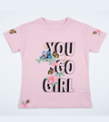 Premium Pink “You Go Girl” Floral Butterfly Graphic T-Shirt for Girls