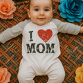 baby Full-Body Printed Cotton Romper I Love Mom Grey & White WC - Mini Charm