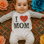 baby Full-Body Printed Cotton Romper I Love Mom Grey & White WC - Mini Charm