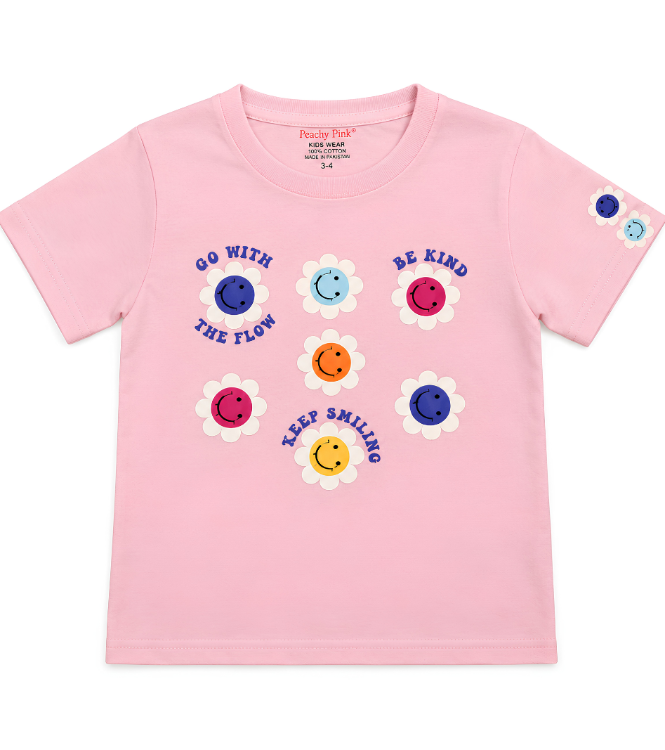 Premium Pink Smiley Graphic T-Shirt for Girls 🌸😊