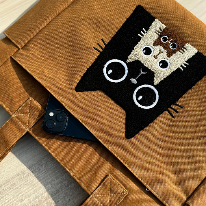 Whimsical "Nesting Cats" Canvas Carryall